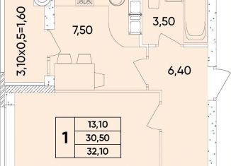 Продаю 1-комнатную квартиру, 32.1 м2, Ростов-на-Дону, Пролетарский район, проспект 40-летия Победы, 113