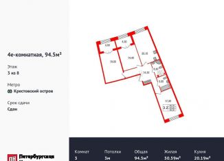 Продам 3-комнатную квартиру, 94.5 м2, Санкт-Петербург, ЖК Гранд Вью, Петровский проспект, 28к1