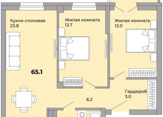 Продаю 2-ком. квартиру, 65.1 м2, Екатеринбург, Донбасская улица, 21, ЖК Белая Башня