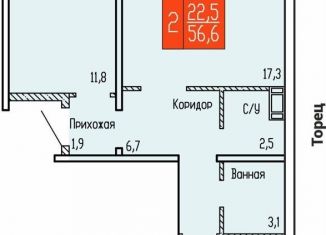 2-комнатная квартира на продажу, 56.6 м2, Курганская область, улица Карбышева, 52к1