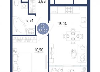 Однокомнатная квартира на продажу, 38.3 м2, село Дядьково