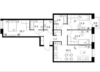 Продам 3-комнатную квартиру, 84.8 м2, Санкт-Петербург, муниципальный округ Гавань