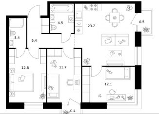 3-комнатная квартира на продажу, 75 м2, Санкт-Петербург, метро Приморская