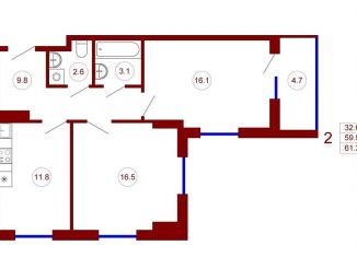 Продажа 2-комнатной квартиры, 61.4 м2, Воронеж, Ленинский район, улица Станкевича, 45к1