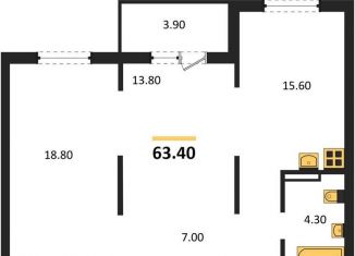 Продается 2-комнатная квартира, 63.4 м2, посёлок Озёрный, Кедровая улица, 80/3