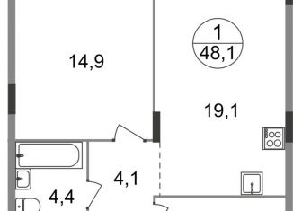 Продажа 1-ком. квартиры, 48.1 м2, Московская область