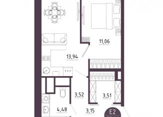 Продажа 1-ком. квартиры, 39.7 м2, Тула