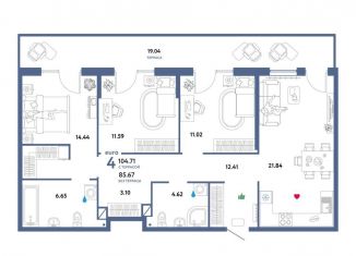 Продается четырехкомнатная квартира, 104.7 м2, Тюмень, ЖК Сердце Сибири, улица 50 лет Октября, 63Г