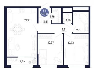 Продается 2-ком. квартира, 59.5 м2, Тула, Пролетарский территориальный округ