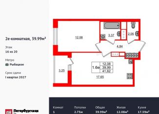 Продам однокомнатную квартиру, 40 м2, Ленинградская область