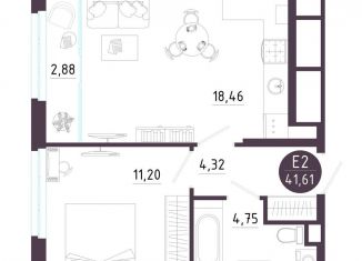 Продам 1-ком. квартиру, 41.6 м2, Рязанская область