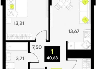 Продажа 1-комнатной квартиры, 40.7 м2, Тюмень, Калининский округ