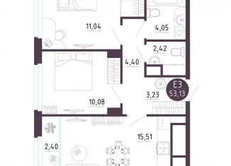 Продается двухкомнатная квартира, 53.1 м2, Рязань