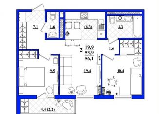 Продается двухкомнатная квартира, 56.1 м2, Первоуральск