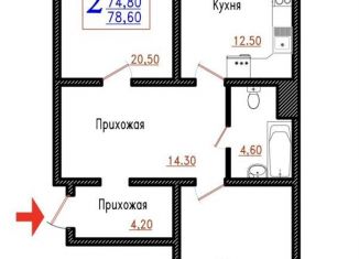 Продается 2-комнатная квартира, 78.6 м2, Воронеж, улица Артамонова, 34Ж, ЖК Волна-1