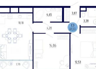 Продается 2-ком. квартира, 65.5 м2, село Дядьково