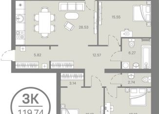 Трехкомнатная квартира на продажу, 115.5 м2, Тюменская область, улица Тимофея Кармацкого, 7к2