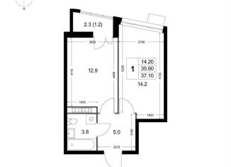 Продается 1-комнатная квартира, 37.1 м2, дачный посёлок Красково