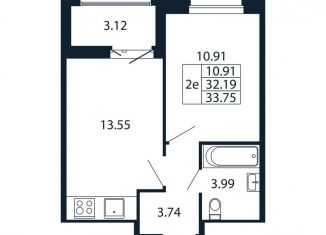 Продается 2-ком. квартира, 35.3 м2, Ленинградская область