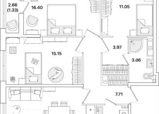 3-комнатная квартира на продажу, 81.9 м2, Санкт-Петербург, метро Академическая