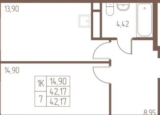 Продам 1-ком. квартиру, 42.2 м2, Московская область