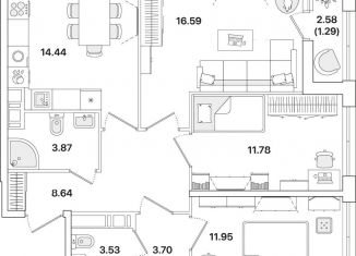 Продажа 3-комнатной квартиры, 75.8 м2, Санкт-Петербург, метро Академическая