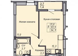 Продается однокомнатная квартира, 34.7 м2, Волгоград