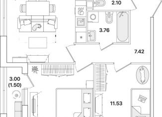 2-комнатная квартира на продажу, 56.7 м2, Санкт-Петербург, муниципальный округ Полюстрово