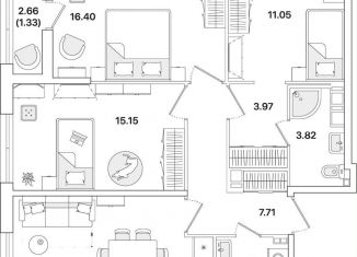 3-комнатная квартира на продажу, 81.8 м2, Санкт-Петербург