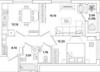 Продается 2-ком. квартира, 52.6 м2, Санкт-Петербург, метро Академическая