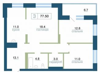 Продается 3-комнатная квартира, 77.5 м2, Красноярский край, улица Профсоюзов, 1