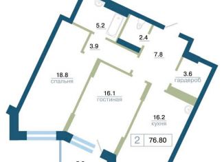 2-ком. квартира на продажу, 76.8 м2, Красноярск, улица Профсоюзов, 2, Железнодорожный район