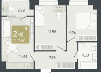 Продам двухкомнатную квартиру, 51.7 м2, Свердловская область