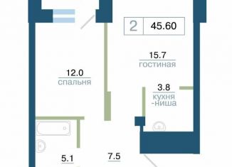 1-комнатная квартира на продажу, 45.6 м2, Красноярск, улица Профсоюзов, 1, Железнодорожный район