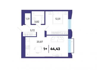 1-ком. квартира на продажу, 44.4 м2, Тюменская область