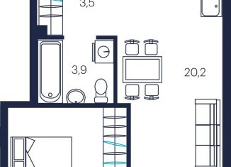 Однокомнатная квартира на продажу, 40.2 м2, Тюмень, улица Мелиораторов, 6А, Центральный округ