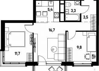 Продаю трехкомнатную квартиру, 51.7 м2, деревня Кондратово