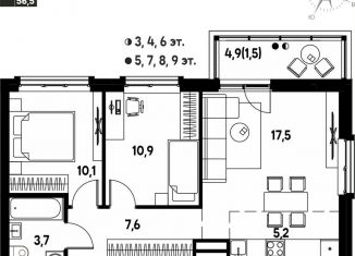 Продается 3-комнатная квартира, 56.5 м2, деревня Кондратово