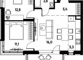 Продам трехкомнатную квартиру, 56 м2, деревня Кондратово