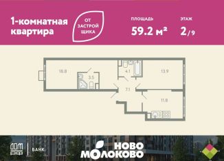 Продается 2-ком. квартира, 59.2 м2, Московская область, жилой комплекс Ново-Молоково, 13