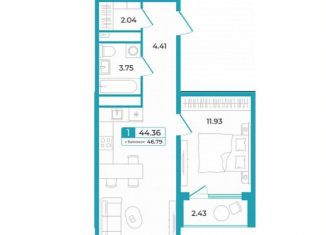 Однокомнатная квартира на продажу, 44.4 м2, Тюмень, Центральный округ