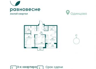 Продажа трехкомнатной квартиры, 51.5 м2, село Перхушково, ЖК Равновесие