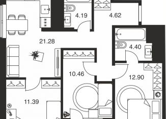 Продажа 3-ком. квартиры, 72.3 м2, 