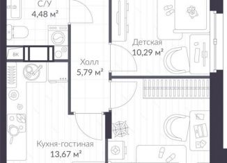 Продам 2-комнатную квартиру, 48.6 м2, Ленинградская область