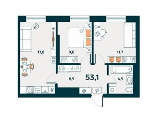 Продаю 2-ком. квартиру, 53.1 м2, Тюмень