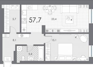 Продажа 1-комнатной квартиры, 57.7 м2, Тюмень