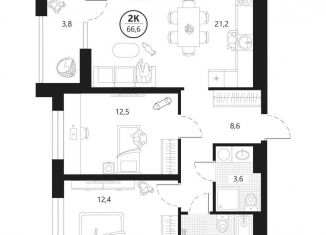 Продается двухкомнатная квартира, 66.6 м2, Тюмень, Центральный округ, улица братьев Бондаревых, 5