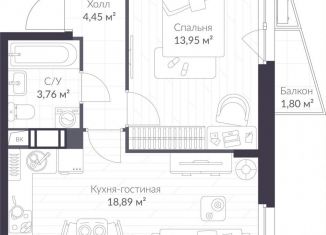 Продажа 1-ком. квартиры, 41.6 м2, Ленинградская область