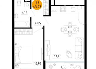 Продается 1-комнатная квартира, 43.9 м2, Рязанская область