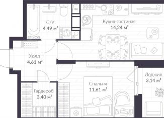 Продам однокомнатную квартиру, 39.9 м2, Ленинградская область